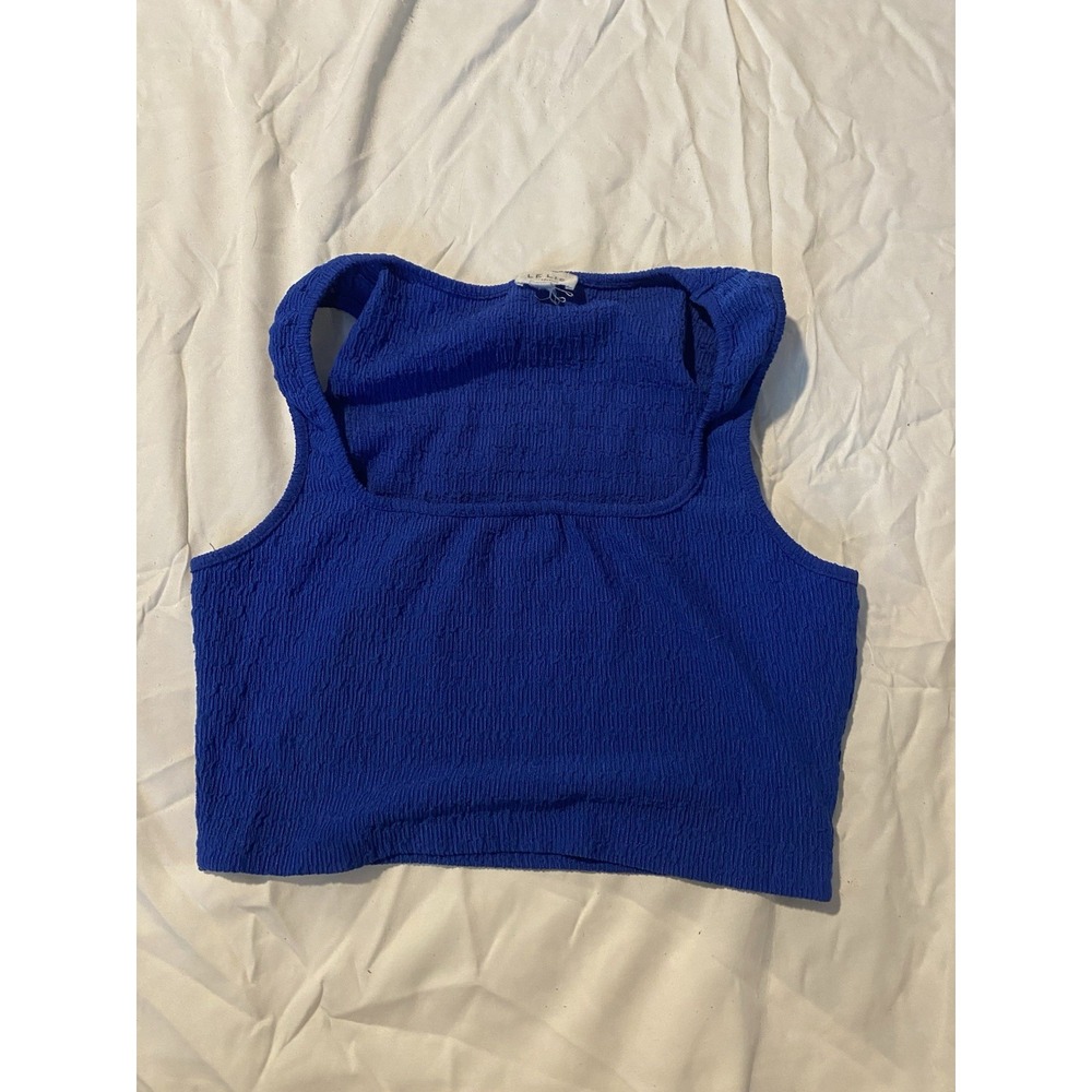 EUC Lelis Small Blue Crop Strappy Top Cotton/Nylon Summer Sleeveless Texture